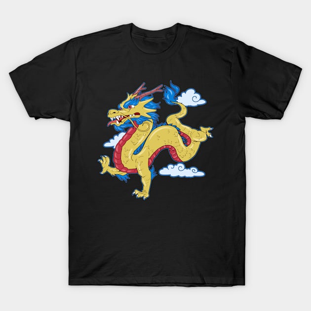 Vintage Chinese Dragon Gift Print Retro Asian Zip Print T-Shirt by Linco